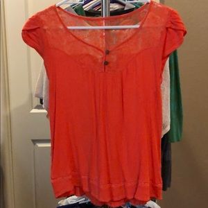 Orange shoulder lace top